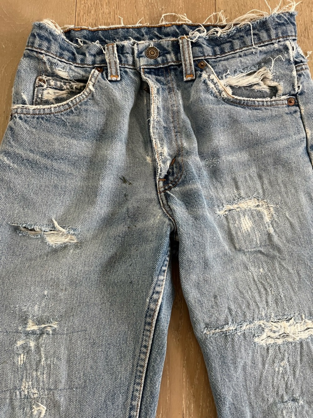 Levi's Vintage Light Blue Distressed Re-Worked 517 Jeans - Picture 4 of 10